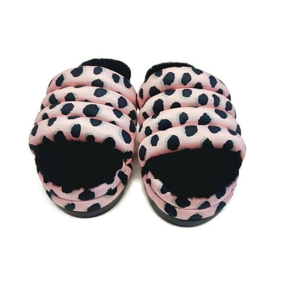 UGG Womens 8 Maxi Slide Cheetah Print Sheepskin Platform Slippers Pink Scallop - Picture 5 of 8